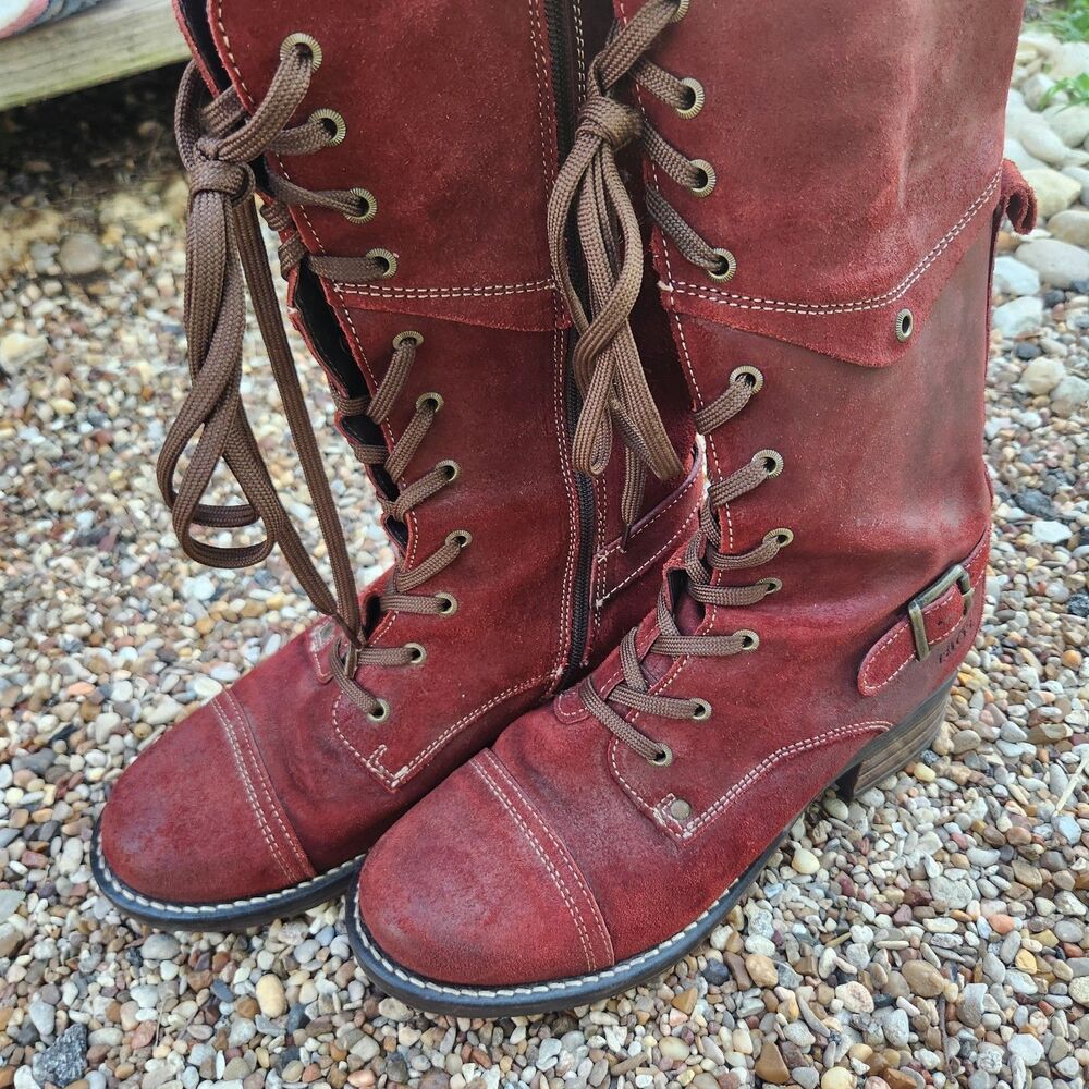 TAOS Tall Crave Red Suede Lace Up Side Zip Boots Women's  US 8 - 8.5 / EU 39 Tag